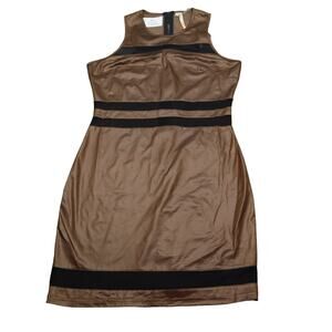 LLOVE Dress Womens L Brown Sleeveless Round Neck Back Zip Knee Length Sheath